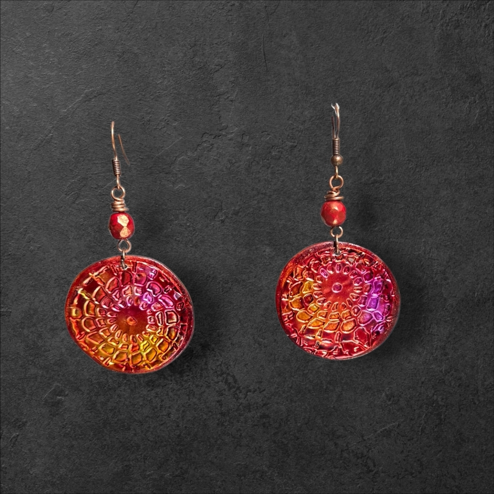 Unique Boho Earrings, Upcycled Artisan Jewelry, Recycled Art - Picture 2 of 2
